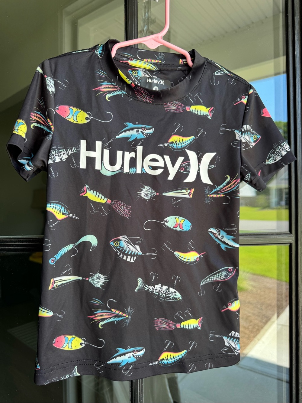 Hurley Black Short-Sleeve kid’s UPF 50 with Multicolor Lure Print